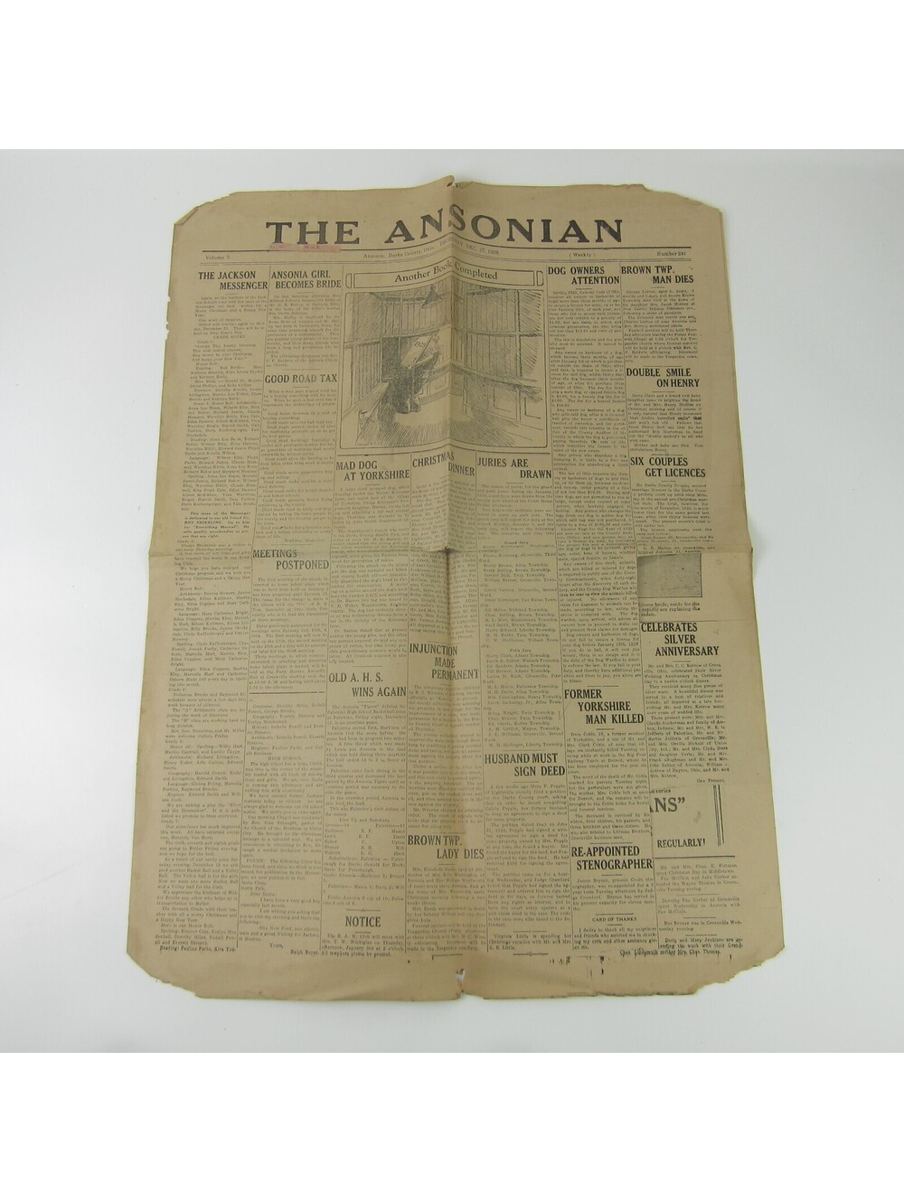 The Ansonian Newspaper Ansonia Darke County Ohio Thursday Dec 1928 Antique RARE